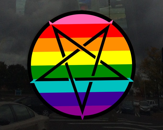 Inverted Pentagram Classic Rainbow Pride Flag LGBTQ Flag - Vibrant Static Cling Window Cling Indoor and Outdoor!