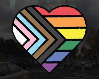 Pastel Crayon Heart Progress Pride Flag LGBTQ POC Transgender Flag - Vibrant Static Cling Window Cling Indoor and Outdoor!