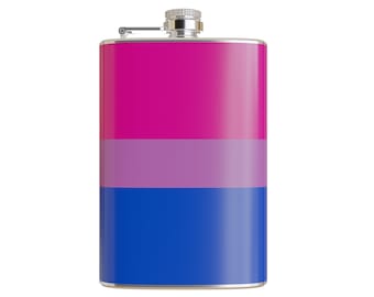 Bisexual Pride Flag Printed Vinyl Wrapped 8 Ounce Stainless Steel Flask