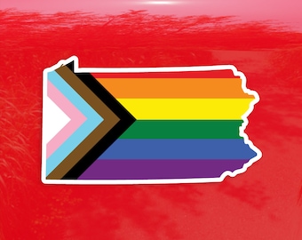 Pennsylvania State Shape Progress Pride Flag LGBTQ POC Transgender Flag - Vibrant Color Vinyl Decal Sticker