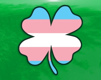 Four Leaf Clover Transgender Flag LGBTQ - Vibrant Color Vinyl Decal Sticker