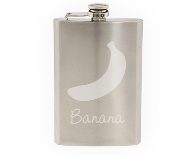 Produce Market #1 - Banana Fruit Berry Plantains Ripe- Etched 8 Oz Stainless Steel Flask