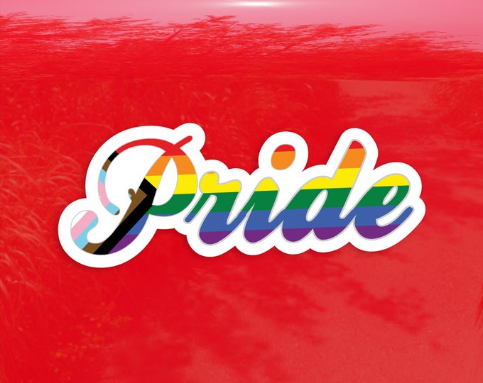 Pride Calligraphy Progress Pride Flag LGBTQ POC Transgender Flag - Vibrant Color Vinyl Decal Sticker