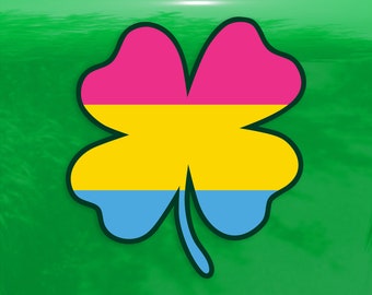 Four Leaf Clover Pansexual Flag LGBTQ - Vibrant Color Vinyl Decal Sticker