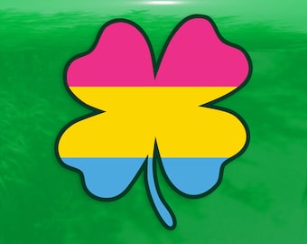 Four Leaf Clover Pansexual Flag LGBTQ - Vibrant Color Vinyl Decal Sticker