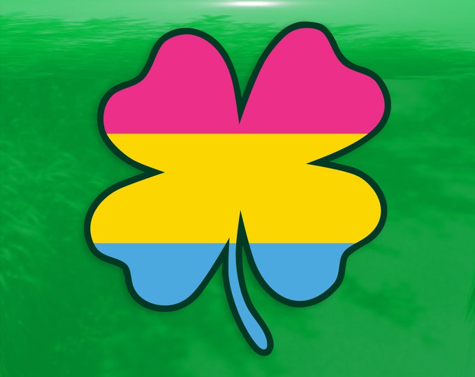 Four Leaf Clover Pansexual Flag LGBTQ - Vibrant Color Vinyl Decal Sticker