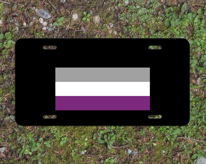 Asexual Pride Flag LGBTQ+ - Vibrant Color Aluminum License Plate (Black Plate)