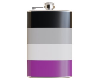 Asexual Pride Flag Printed Vinyl Wrapped 8 Ounce Stainless Steel Flask