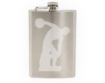 Famous Statue #1 - Discobolus of Myron Greek Discus Thrower   - Etched 8 Oz Stainless Steel Flask