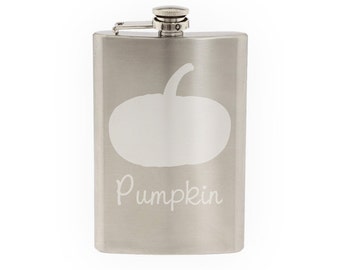 Produce Market #12 - Pumpkin Squash Vegetable Silhouette- Etched 8 Oz Stainless Steel Flask