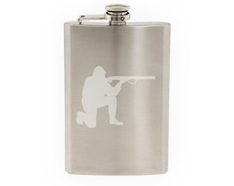 Hunting Rifle Aim #7- Deer Duck Hunt Chasing Tail- Etched 8 Oz Stainless Steel Flask