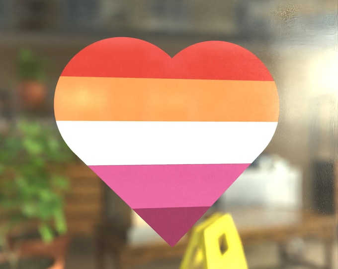 Lesbian Flag Heart - 5 Color Flag Art - Vibrant Static Cling Window Cling - Indoor and Outdoor!