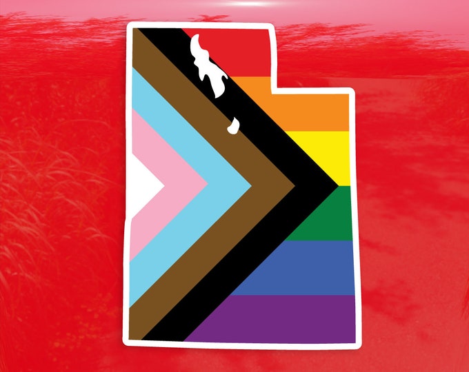 Utah State Shape Progress Pride Flag LGBTQ POC Transgender Flag - Vibrant Color Vinyl Decal Sticker