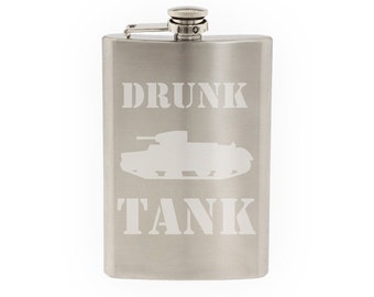 World War 2 II - Tank Version 8 - Classic Military Armor - Etched 8 Oz Stainless Steel Flask