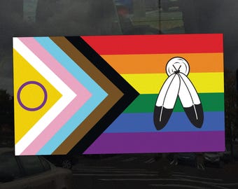 Two Spirit Intersex Progress Pride Flag LGBTQIA+ POC Transgender - Vibrant Color Static Cling Window Cling - Use Indoor and Outdoor!