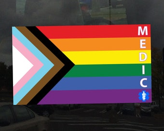 Medic Progress Pride Flag LGBTQ POC Transgender Flag Medical Personnel - Vibrant Color Vinyl Decal