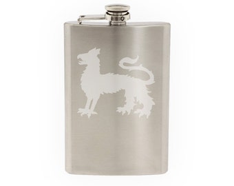 Mythical Creature - Gryphon Griffin #2 Medieval Heraldry- Etched 8 Oz Stainless Steel Flask