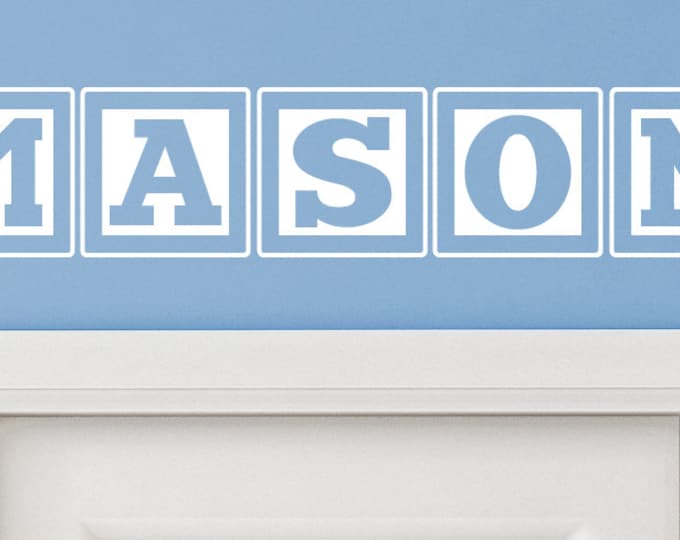 Mason Baby Block Name Bedroom Closet Door - 30 Inch Wide Wall Vinyl Decal Decorative Art