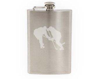 Hockey Silhouette- Player Varsity Professional League #8- Etched 8 Oz Stainless Steel Flask