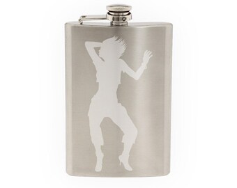 Dancer Silhouette #3 - Jumping Girl Club Dance Crew Hip - Etched 8 Oz Stainless Steel Flask