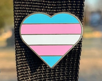 Transgender Flag Heart Enamel Pin – White, Pink, and Blue LGBTQ+ Pride Symbol Lapel or Fabric Pin