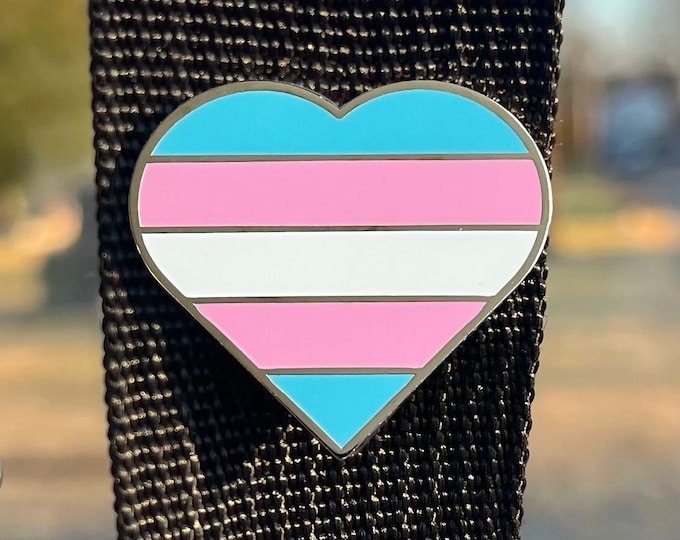 Transgender Flag Heart Enamel Pin – White, Pink, and Blue LGBTQ+ Pride Symbol Lapel or Fabric Pin