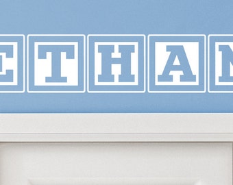 Ethan Baby Block Name Bedroom Closet Door - 30 Inch Wide Wall Vinyl Decal Decorative Art