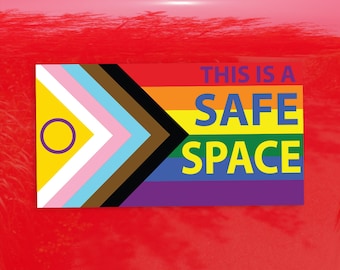 Intersex-Inclusive Safe Space Progress Pride Flag Window Cling - Vibrant LGBTQ+ POC & Transgender Flag for Indoor/Outdoor Use