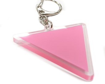 Pink Triangle - Gay and Lesbian LGBTQ Support Pride Symbol - 2 inch Acrylic Keychain with Clasp