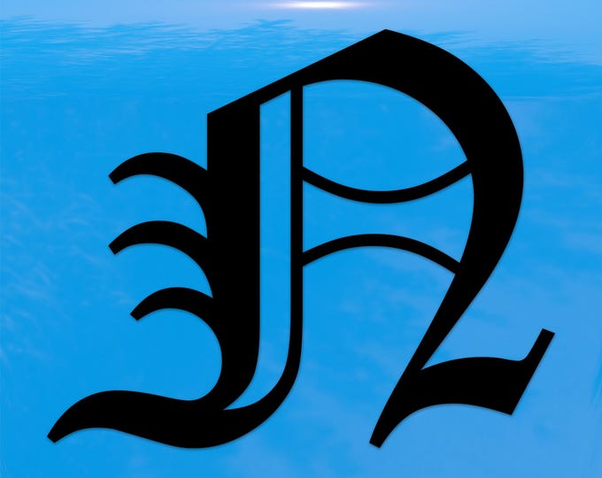 Old English Letter N Sticker - Vinyl Decal for Indoor & Outdoor Use on Cars, ATV, Boats, Windows and More