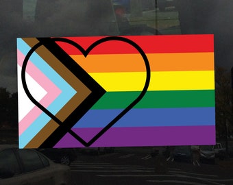 Rectangle Heart Progress Pride Flag LGBTQ POC Transgender Flag - Vibrant Color Vinyl Decal