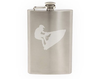 Sport Silhouette - Jetski Jump- Etched 8 Oz Stainless Steel Flask