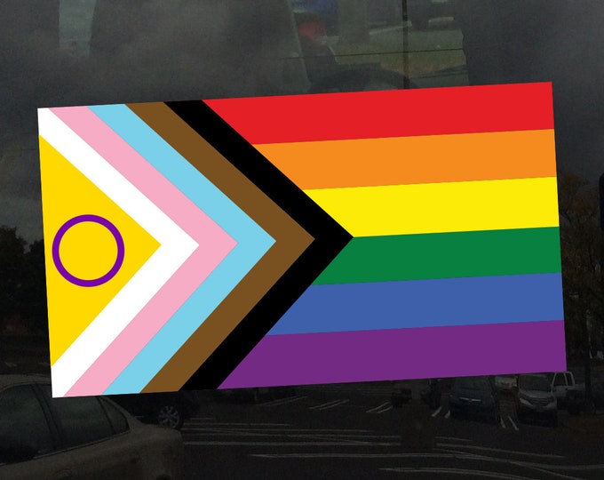 2021 Intersex Inclusive Progress Pride Flag LGBTQIA+ POC Transgender Flag - Vibrant Color Vinyl Decal
