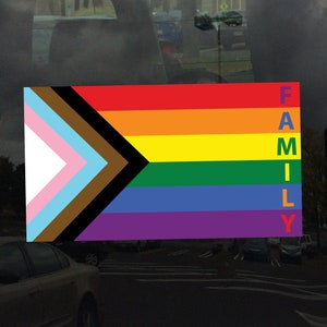 Family Rainbow Progress Pride Flag LGBTQ POC Transgender Flag - Vibrant Color Vinyl Decal
