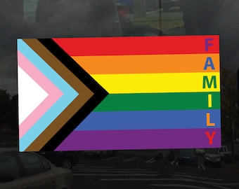 Family Rainbow Progress Pride Flag LGBTQ POC Transgender Flag - Vibrant Color Vinyl Decal