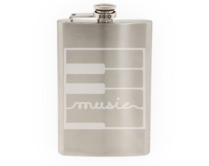 Audio #4 - Music Calligraphy Piano Midi DJ Keyboard   - Etched 8 Oz Stainless Steel Flask