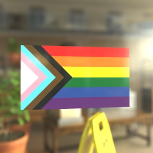 Progress Pride Flag LGBTQ POC Transgender Flag - Vibrant Color Static Cling Window Cling - Use Indoor and Outdoor!