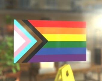 Progress Pride Flag LGBTQ POC Transgender Flag - Vibrant Color Static Cling Window Cling - Use Indoor and Outdoor!