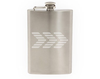 Chevron Arrows #2 - Direction Striped Warning Icon  - Etched 8 Oz Stainless Steel Flask