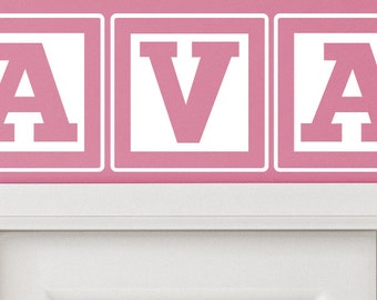 Ava Baby Block Name Bedroom Closet Door - 30 Inch Wide Wall Vinyl Decal Decorative Art