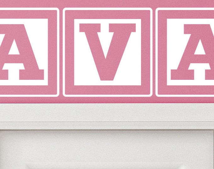 Ava Baby Block Name Bedroom Closet Door - 30 Inch Wide Wall Vinyl Decal Decorative Art