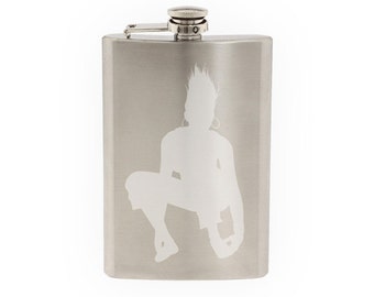 Dancer Silhouette #2 - Jumping Girl Club Dance Crew Hip - Etched 8 Oz Stainless Steel Flask