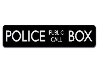 Police Telephone Box Sign -  - 17 inch wide by 4 inch tall Aluminum Police Public Call Box Telephone Door Sign