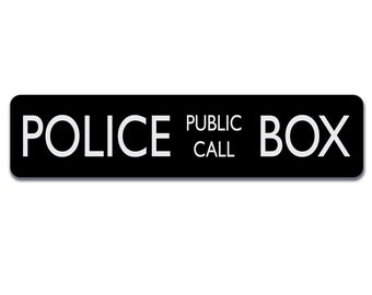 Police Telephone Box Sign -  - 17 inch wide by 4 inch tall Aluminum Police Public Call Box Telephone Door Sign