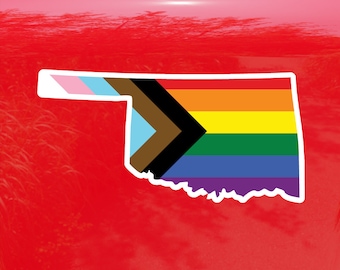 Oklahoma State Shape Progress Pride Flag LGBTQ POC Transgender Flag - Vibrant Color Vinyl Decal Sticker