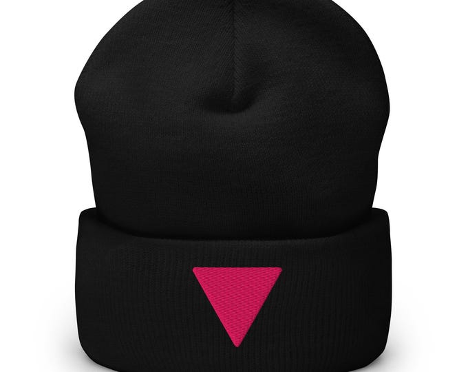Pink Triangle - Gay and Lesbian LGBTQ Support Pride Symbol - Cuffed Beanie