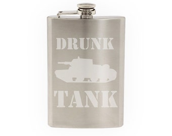 World War 2 II - Tank Version 3 - Classic Military Armor - Etched 8 Oz Stainless Steel Flask