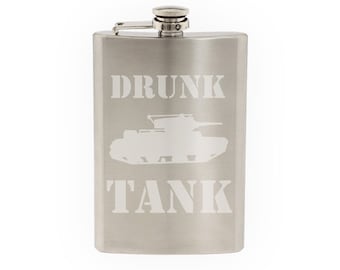 World War 2 II - Tank Version 6 - Classic Military Armor - Etched 8 Oz Stainless Steel Flask