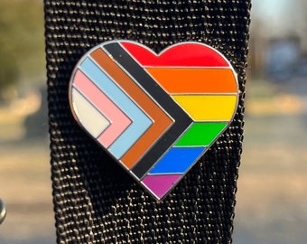 Heart Progress Pride Flag LGBTQ POC Transgender Flag Enamel Pin - Lapel or Fabric Pin