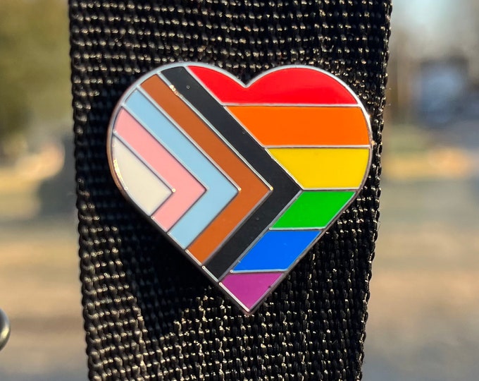Heart Progress Pride Flag LGBTQ POC Transgender Flag Enamel Pin - Lapel or Fabric Pin